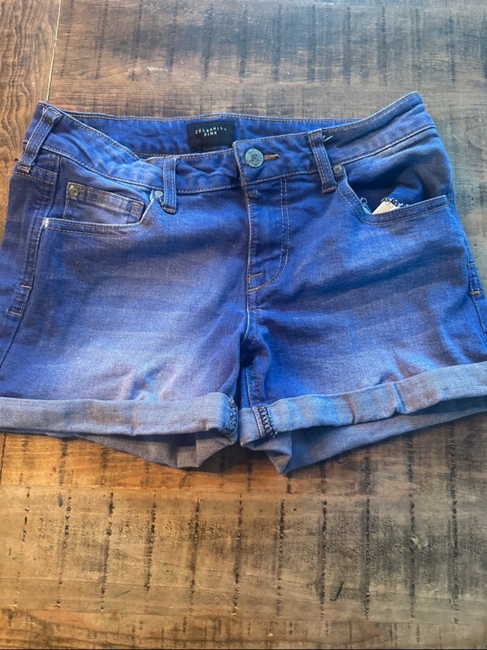 Celebrity Pink Indigo Roll-Cuff Denim Shorts